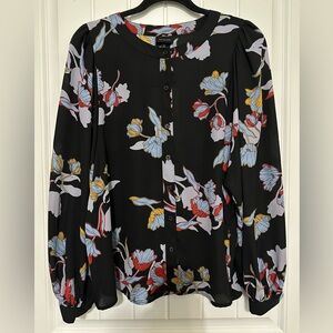 Who What Wear black floral blouse NWT